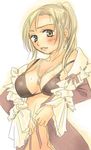  areola_slip areolae blush bra breasts final_fantasy final_fantasy_xi hume jewelry large_breasts necklace open_clothes parted_lips puipui solo underwear white_background 