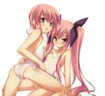  ass blush bow breasts cum kousaka_alice kousaka_maria long_hair multiple_girls one-piece_swimsuit pink_hair see-through shimakaze short_hair siblings sisters small_breasts suigetsu swimsuit twintails yellow_eyes 