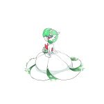  1girl absurdres back backless_dress backless_outfit bare_shoulders blush bob_cut bouquet bridal_veil bride closed_mouth commentary_request dress elbow_gloves flower from_behind full_body gardevoir gloves grass green_hair hair_ornament hairclip happy highres holding holding_bouquet korean_commentary light_blush long_dress looking_at_viewer looking_back malryu mega_gardevoir mega_pokemon mega_stone on_ground pokemon pokemon_(anime) pokemon_(creature) poketoon red_eyes red_flower rose see-through_clothes see-through_veil short_hair simple_background sitting smile solo strapless strapless_dress transparent_background veil white_dress white_flower white_gloves white_rose 