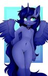  buvanybu chest_tuft choker ears_up equid equine female friendship_is_magic hi_res horn humanoid jewelry looking_aside mammal my_little_pony navel necklace princess_luna_(mlp) semi-anthro smile solo spread_wings standing tuft winged_unicorn wings 