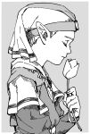  1girl border brooch child closed_eyes dress flower from_side grey_background greyscale hat jewelry long_sleeves monochrome outside_border pointy_ears princess_zelda shrub_mtg smelling smelling_flower solo the_legend_of_zelda the_legend_of_zelda:_ocarina_of_time upper_body white_border young_zelda 
