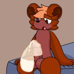  1:1 anthro balls bed bodily_fluids condom cum ejaculation erection filled_condom fur furniture genital_fluids genitals hair hi_res looking_down lyncario male mammal nude open_mouth penis sexual_barrier_device simple_background sitting solo tunbear_(lyncario) ursid 