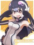  1girl african_penguin_(kemono_friends) animal_costume black_hair da_(bobafett) gloves headphones highres kemono_friends kemono_friends_v_project long_hair looking_at_viewer multicolored_hair open_mouth penguin_costume penguin_girl shirt simple_background smile solo standing straight_hair virtual_youtuber white_shirt 