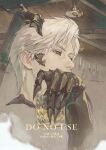  1boy absurdres aegyo_sal armored_gloves covering_own_mouth cup dragon_boy dragon_horns highres holding holding_cup horns looking_to_the_side love_and_deepspace male_focus nose parted_bangs qwh777999 red_eyes short_hair solo sylus_(love_and_deepspace) white_hair 