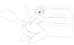  anthro asomnly bed big_butt bodily_fluids butt canid canine diane_foxington dreamworks female fox furniture genital_fluids genitals hi_res inner_ear_fluff looking_at_viewer looking_back mammal monochrome on_bed pussy pussy_juice rear_view solo the_bad_guys tuft 