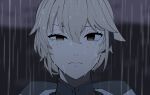  1girl blonde_hair brown_eyes closed_mouth dark_background disgust gar32 girls&#039;_frontline girls&#039;_frontline_2:_exilium groza_(girls&#039;_frontline_2) highres looking_at_viewer ots-14_(girls&#039;_frontline) parody portrait rain reze&#039;s_eye_twitch_(chainsaw_man) solo straight-on wet 