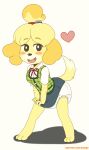 2018 animal_crossing anthro aweye-ff blouse bottomwear bottomwear_pull breasts canid canine canis clothing clothing_pull diaper diaper_under_clothing domestic_dog female happy heart_symbol hi_res isabelle_(animal_crossing) looking_at_viewer mammal nintendo pencil_skirt shih_tzu skirt skirt_pull solo tail tail_motion tailwag text topwear toy_dog url