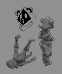 absurd_res anthro butt epic_games falling female fortnite greyscale hi_res monochrome multiple_poses pose raven_team_leader solo surprised_face thick_thighs unknown_artist
