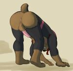 anthro anus armpit_hair balls barazoku black_body black_fur body_hair brown_body brown_fur butt canid canine canis chad_harman dobermann domestic_dog erection fangs foreskin fur genitals hi_res home_zomewhere_else humanoid_genitalia humanoid_penis hybrid male mammal markings mastiff molosser muscular muscular_anthro muscular_male nipples nude penile penis pink_body pink_fur pinscher presenting rear_view rottweiler solo teeth zordykeaboo