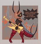 anthro bracelet collar dialogue electric_guitar english_text female guitar hi_res jewelry lizardfungus musical_instrument plecoptera plucked_string_instrument solo speech_bubble spiked_bracelet spiked_collar spikes string_instrument text