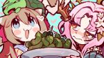  2girls :3 animal_ears animal_on_head blue_eyes blush blush_stickers bottle brown_hair cat_ears cat_girl closed_mouth colored_eyelashes commentary disgust english_commentary eyelashes flower hair_flower hair_ornament hair_ribbon heart heart_hair_ornament highres holding holding_bottle holding_plate indie_virtual_youtuber long_hair matara_kan multiple_girls neuro-sama official_art on_head open_mouth pasharuu pickle pink_hair plate red_eyes red_ribbon ribbon smile tongue tongue_out turtle vedal987 vedal_ai video_thumbnail virtual_youtuber youtube_video_thumbnail 