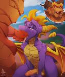 activision anthro balls bodily_fluids conditional_dnp dragon drooling duo erection fellatio foreskin forked_tongue genitals hi_res humanoid knot looking_up magnus_(spyro) male male/male nude oral penetration penile penis saliva sex size_difference smile spiked_penis spikes spikes_(anatomy) spyro spyro_the_dragon tongue tongue_out vein veiny_penis video_games wings xnirox 