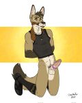 2025 accessory anthro balls bartek22 bodily_fluids boots bound canid canine clothing cock_ring ears_up erection footwear genital_fluids genitals glans hi_res jewelry male mammal muscular muscular_anthro muscular_male necklace necktie nipple_piercing nipples penis penis_accessory penis_jewelry piercing precum shirt shoes sid_(bartek22) solo sweat tail tank_top tongue tongue_out topwear