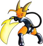 alpha_channel bulge clothed clothing digital_media_(artwork) eyewear generation_1_pokemon grin hi_res latex latex_clothing latex_skinsuit legwear looking_at_viewer male nintendo pokemon pokemon_(species) raichu semi-anthro simple_background skinsuit smile solo stormdragonblue tail tight_clothing transparent_background