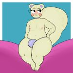  1:1 animal_crossing anthro biped blush bulge clothed clothing detailed_bulge fluffy fluffy_tail hair hi_res looking_away male mammal marshal_(animal_crossing) nintendo nipples rodent sciurid shy simple_background sleepingpowder solo tree_squirrel video_games 