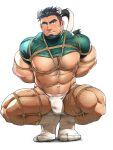  abs absurdres animal_ears arms_behind_back bara black_hair chest_hair clenched_teeth clothes_lift facial_hair goatee green_eyes green_shirt highres large_pectorals male_underwear muscular muscular_male nipples o2h_(oblivionh) original pectorals scar scar_on_cheek scar_on_face scar_on_nose shibari shirt shirt_lift short_hair socks squatting tabi tail teeth thick_eyebrows thick_thighs thighs tiger_boy tiger_ears tiger_tail tiptoes transparent_background undercut underwear white_male_underwear white_socks yaoi 