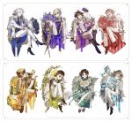  3girls 5boys :d ahoge aiguillette androgynous anemone_(flower) ankle_boots arm_support ascot baby&#039;s-breath back_bow bandaged_chest bandaged_neck bandages bead_necklace beads bell-bottoms belt belt_buckle bib_collar black_belt black_boots black_eyes black_gloves black_hair black_shoes black_vest blonde_hair blue_bow blue_bowtie blue_coat blue_eyes blue_flower blue_hairband blue_necktie blue_rose blue_sash blue_vest boots border bottle bouquet boutonniere bow bow_hairband bowtie bridge_piercing brooch brown_belt brown_hair brown_hat bruise bruised_eye buckle burn_scar button_eyes buttons capelet carrying_over_shoulder center_frills closed_mouth coat coat_on_shoulders collar_chain_(jewelry) collared_shirt color_coordination copyright_notice cross-laced_pants cross-laced_shoes cross_brooch crossed_legs cuff_links curtained_hair daisy_(flower) domino_mask double-breasted dress_shoes emma_woods epaulettes eye_mask face_piercing falling_petals fang finger_claws fingernails flats flipped_hair flower flower_request fold-over_boots footwear_flower freckles freesia_(flower) frilled_pants frilled_sleeves frills frown full_body gem gerbera gloves green_bow green_eyes green_jacket green_necktie green_socks grey_ascot grey_boots grey_eyes grid_background hair_between_eyes hair_bow hair_flower hair_ornament hair_pulled_back hair_ribbon hairband half-closed_eyes half_gloves hand_on_own_knee hat head_on_knee herbarium high_heel_boots high_heels highres holding holding_bottle holding_bouquet holding_flower identity_v injury invisible_chair ithaqua_(identity_v) jacket jacket_on_shoulders jewelry joseph_desaulniers juliet_sleeves knee_boots knee_up knees_up lace-up_boots lapel_pin lapels lavender_(flower) legs_together lineup loafers long_hair long_hair_between_eyes long_sleeves looking_at_flowers looking_at_viewer low_ponytail luca_balsa mary_(identity_v) mask multiple_boys multiple_girls naib_subedar neck_flower neck_ribbon necklace necktie newsboy_cap norton_campbell nose_piercing notched_lapels official_art open_clothes open_coat open_collar open_jacket orange_bow orange_socks orange_vest pant_suit pants parted_bangs parted_lips peaked_lapels petals picture_frame piercing pink_flower pink_ribbon pink_rose pink_vest pinstripe_pants pinstripe_pattern pinstripe_vest ponytail puffy_sleeves purple_bow purple_bowtie purple_coat purple_flower purple_ribbon purple_rose purple_shirt red_bow red_coat red_flower red_gemstone red_nails red_rose ribbon rose sash scabiosa_(flower) scar scar_on_face sharp_fingernails shirt shoes short_hair short_ponytail shoulder_sash side_part simple_background sitting sleeve_cuffs sleeve_garter sleeves_rolled_up smile socks solid_eyes stiletto_heels stilts stitched_mouth stitches striped_clothes striped_coat striped_socks suit sun_symbol suspenders swept_bangs tailcoat teeth two-sided_coat two-sided_fabric two-sided_jacket two-tone_vest undone_bowtie upper_teeth_only v-shaped_eyebrows vest wallet_chain wavy_hair wendy_foote white_background white_border white_capelet white_coat white_flower white_hair white_jacket white_pants white_rose white_shirt white_suit white_vest yellow_flower zero_(jckz2334) 