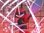  arm_blade bisharp cowboy_shot helmet highres pink_petals pokemon pokemon_(creature) redamber334 solo weapon 