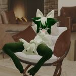 anthro blender_(artwork) chair claws cunnilingus_gesture digital_media_(artwork) felid feline female fingering flat_chested fur furniture generation_9_pokemon gesture green_body green_fur hi_res mammal mask masturbation meowscarada nintendo nude pillow pokemon pokemon_(species) solo somegarbage1 spread_legs spreading suggestive suggestive_gesture tongue tongue_out
