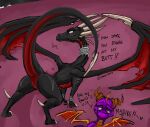 2023 8_horns activision annoyed arm_markings armlet black_body blade butt butt_focus claws corrupt_cynder countershading cynder dated dialogue dragon duo english_text european_mythology featureless_crotch female feral hi_res horn long_tail male male/female markings membrane_(anatomy) membranous_wings multi_horn mythological_creature mythological_scalie mythology neck_ring neck_spikes purple_body quadruped raised_tail red_body red_countershading scales scalie sevour shoulder_markings simple_background smile smirk spyro spyro_the_dragon tail tail_blade text the_legend_of_spyro ventral_scales weapon_tail western_dragon wide_hipped_female wide_hips wing_blade wings