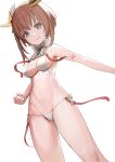  1girl absurdres alice_gear_aegis brown_hair commentary_request grey_eyes highres kanagata_sugumi looking_at_viewer navel revealing_clothes solo sunga2usagi white_background 