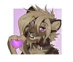  &lt;3 2018 anthro blonde_hair blush breasts clothed clothing collar digital_media_(artwork) ear_piercing eyebrows f-r95 falla_(f-r95) fangs felid female fur hair machairodontine mammal piercing portrait purple_eyes sabertooth_(anatomy) simple_background smile solo 