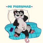 1:1 2025 3_fingers 4_toes american_opossum anatomically_correct anatomically_correct_anus anatomically_correct_cloaca anatomically_correct_genitalia anatomically_correct_vulva animal_genitalia animal_vulva anus artistic_dot bed bedding belly belly_markings big_pillow birthmark black_body black_ears black_fur black_markings black_tail black_tuft blanket blue_bedding blue_blanket casual_nudity cellphone claws cloaca closed_smile colored_sketch constructed_language countershading curved_tail digital_drawing_(artwork) digital_media_(artwork) dipstick_ears dipstick_tail ear_markings electronics esperanto_text exposed_teeth eye_markings eyebrows_(marking) eyes_closed facial_markings feet female female_feral feral finger_claws fingers front_view full-length_portrait fur fur_markings furniture genitals grey_body grey_ears grey_fur grey_thighs guard_hair hand_behind_head hand_on_belly head_markings head_on_pillow hi_res hybrid kali_denise lying lying_on_bed mammal markings marsupial marsupial_genitalia marsupial_vulva membrane_(anatomy) monotone_markings mouth_closed multicolored_body multicolored_ears multicolored_fur navel_pouch nude on_bed on_blanket onomatopoeia pawpads paws phone pillow pink_ears pink_feet pink_hands pink_nose pink_pawpads pink_paws pink_tail pink_vulva plaid_blanket plantigrade portrait pouch_(anatomy) pubic_markings rat_tail relaxed_expression relaxing scratching_belly scratching_self semi-anthro signature simple_background sketch slightly_chubby small_anus smile solo sound_effects spread_legs spreading tail tail_markings teeth text thick_thighs toes tuft two_tone_tail virginia_opossum vulva water_opossum webbed_feet whiskers whiskers_spots white-eared_opossum white_background white_body white_claws white_fur wide_hips