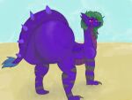 4:3 absurd_res big_butt butt chip_(bea) claws countershade_torso countershading desert digital_media_(artwork) dragon feral green_hair hair hi_res huge_butt kokopingas98 landscape leg_markings looking_away male markings muscular muscular_thighs mythological_creature mythological_scalie mythology nude pink_eyes pointy_ears purple_body quadruped scales scalie scaly_tail smile solo spiked_tail spikes spikes_(anatomy) tail thick_thighs wide_hips winged_dragon wings