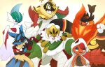  arm_blade bird black_fur blank_eyes blue_fur boar body_fur cape chesnaught claws colored_skin commentary_request dot_pupils emboar feather-trimmed_capelet fire flaming_weapon forehead_protector fur_cape gallade gold_mask green_hair green_skin hawlucha hidane_(natsume_hdn) highres holding holding_staff lizard lucario luchador luchador_mask mask mega_chesnaught mega_emboar mega_gallade mega_hawlucha mega_lucario mega_pokemon mega_scrafty mohawk multicolored_fur multicolored_skin nostrils orange_fur orange_skin pants pokemon pokemon_(creature) pokemon_focus red_eyes red_fur red_hair red_nose sagging_pants scrafty shedding shedding_skin spiked_shell spikes staff tail torn_clothes torn_hood torn_pants tusks two-tone_skin v-shaped_eyes weapon white_beard white_cape white_fur white_hood white_pants white_skin wing_cape yellow_claws yellow_fur 