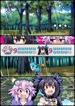  ... 2girls absurdres aderyn ai-assisted behind_tree black_dress black_hair breasts chibi choujigen_game_neptune competition creature dogoo dress flat_chest forest grass hair_ornament hair_ribbon highres hood hoodie long_hair medium_breasts multiple_girls musical_note nature neptune_(neptunia) neptune_(series) noire_(neptunia) purple_hair purple_shoes red_eyes ribbon score shoes short_hair socks striped_clothes striped_socks surprised sweat tree twintails white_hoodie 