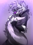  2022 5_fingers angiewolf anthro embrace eyes_closed fingers fur gradient_background hi_res hug male mammal multicolored_body multicolored_fur simple_background smile snoot solo tail_hug 