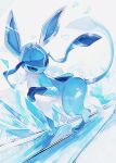  animal_focus blue_eyes blue_fur blue_sclera colored_sclera full_body glaceon highres ice kodak_painter no_humans pokemon pokemon_(creature) pokemon_focus solo tail 