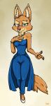  4_fingers anthro blue_clothing blue_dress canid canine clothing diane_foxington dreamworks dress female fingers footwear fox fur green_eyes jewelry mammal necklace orange_body orange_fur piercing shoes solo the_bad_guys ziegelzeig 