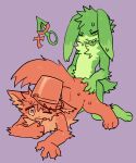  anthro bucket catte_(kaiju_paradise) claws container duo felid female fur gootraxian green_body green_fur hi_res lagomorph leporid looking_pleasured male male/female mammal orange_body orange_fur rabbit raised_tail sex simple_background tongue tongue_out toxic_rabbit_(kaiju_paradise) urinat1ng 