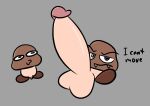 2022 ambiguous_gender balls big_penis duo english_text genitals goomba grey_background huge_penis hyper hyper_genitalia hyper_penis looking_at_genitalia looking_at_penis male mario_bros nintendo non-mammal_balls penis simple_background text tunemon