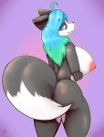  anthro areola big_breasts big_butt breasts butt canid canine canis domestic_dog female hair half-closed_eyes hanul hi_res looking_at_viewer mammal multicolored_hair narrowed_eyes nipples rear_view sirphilliam solo tagme two_tone_hair 