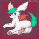  anus balls butt feral genitals hi_res kaiori legendary_pok&eacute;mon looking_at_viewer looking_back male nintendo penis pok&eacute;mon pok&eacute;mon_(species) rear_view shaymin simple_background sky_forme_shaymin solo video_games 