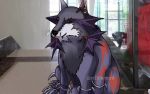  anthro bandai_namco canid canine canis cheems claws digimon digimon_(species) digimon_ghost_game dogelore domestic_dog draw_over feral fur grey_body grey_fur humor male mammal mdramoni meme sangloupmon solo wolf 