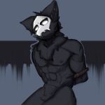  anthro black_body black_fur canid canine canis cephalopod changed_(video_game) cheesefries fluffy fur goo_creature hi_res looking_at_viewer male mammal marine mask mollusk muscular muscular_anthro muscular_male nipples pecs puro_(changed) simple_background video_games wolf 