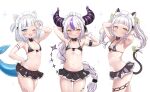  3girls absurdres animal_ears blush breasts cocozasa demon_horns frills gawr_gura highres hololive hololive_english horns la+_darknesss maid_headdress multicolored_hair multiple_girls murasaki_shion narrow_waist small_breasts smile tail twintails 