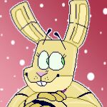  2020 animatronic anthro bow_tie buckteeth closed_smile digital_drawing_(artwork) digital_media_(artwork) eyelashes five_nights_at_freddy&#039;s five_nights_at_freddy&#039;s_4 freckles girly glistening glistening_body green_eyes lagomorph leporid looking_aside machine male mammal multicolored_body pink_nose pixel_(artwork) purple_bow_tie rabbit robot scottgames skkortysoup smile solo spring_bonnie_(fnaf) teeth two_tone_body video_games yellow_body 