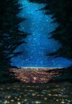  absurdres bioluminescence commentary_request field flower flower_field glowing highres meadow nature night no_humans original outdoors pizza_(pddc8233) scenery sky star_(sky) starry_sky tree 