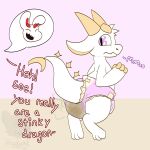  1:1 2021 ambiguous_gender anthro bottomwear chikn_nuggit claws clothing dialogue diaper diaper_fetish digital_media_(artwork) dragon duo english_text feces filth full_diaper fur fwench_fwy_(chikn_nuggit) hair hi_res horn iscream_(chikn_nuggit) lagomorph leporid mammal messy_diaper nonbinary_(lore) open_mouth rabbit scalie scat shadyadi1 signature simple_background smile soiled_diaper soiling solo_focus text white_body 