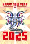  2025 armor artist_name black_armor chinese_zodiac commentary_request full_body happy_new_year hi-go! highres mecha no_humans non-humanoid_robot original robot robot_animal snake year_of_the_snake 