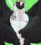  &lt;3 absurd_res anthro astor_the_peacock balls big_balls big_penis black_body black_penis chest_tuft dragon fangs genitals hair hi_res horn looking_at_viewer looking_down male multicolored_body muscular muscular_male nipples penis pubes red_eyes solo spread_legs spread_wings spreading tattoo tuft two_tone_body vein veiny_penis view_between_legs view_from_below white_body white_hair wings 