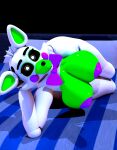  3d_(artwork) absurd_res animatronic anthro bed big_breasts black_sclera bow_tie breasts canid canine digital_media_(artwork) fangs female five_nights_at_freddy&#039;s five_nights_at_freddy&#039;s_world fox furniture geometryboymejia green_body hand_on_head hi_res looking_at_viewer machine mammal nipples purple_bow_tie purple_nipples robot scottgames simple_background solo tangle_(fnaf) thick_thighs video_games white_body white_eyes wide_hips 
