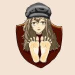 1girl barefoot decapitation execution feet foot_focus foreshortening guro gurodata highres simple_background soles toes 