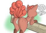  anus brown_body butt dialogue english_text female feral genitals hi_res nintendo pok&eacute;mon pok&eacute;mon_(species) pussy raised_tail rear_view softtailed solo text video_games vulpix 