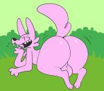  all_fours anthro balls big_butt butt canid canine canis genitals male mammal pink_wolf_(ac_stuart) raised_tail smile solo squishy_(artist) wolf 