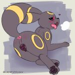  &lt;3 anatomically_correct anatomically_correct_genitalia anatomically_correct_pussy animal_genitalia animal_pussy anus black_body black_fur black_pawpads breath canid canine canine_pussy eeveelution female feral fur genitals hi_res in_heat lepetithusky mammal nintendo panting pawpads pok&eacute;mon pok&eacute;mon_(species) pussy red_eyes solo solo_focus umbreon video_games 